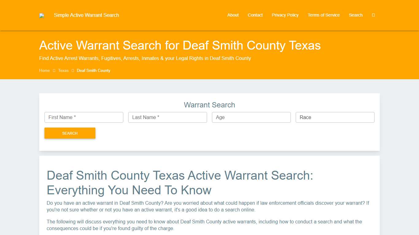 Active Warrant Search in Deaf Smith County Texas - Outstanding Warrants