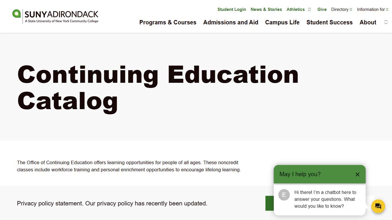 Continuing Education Catalog SUNY Adirondack