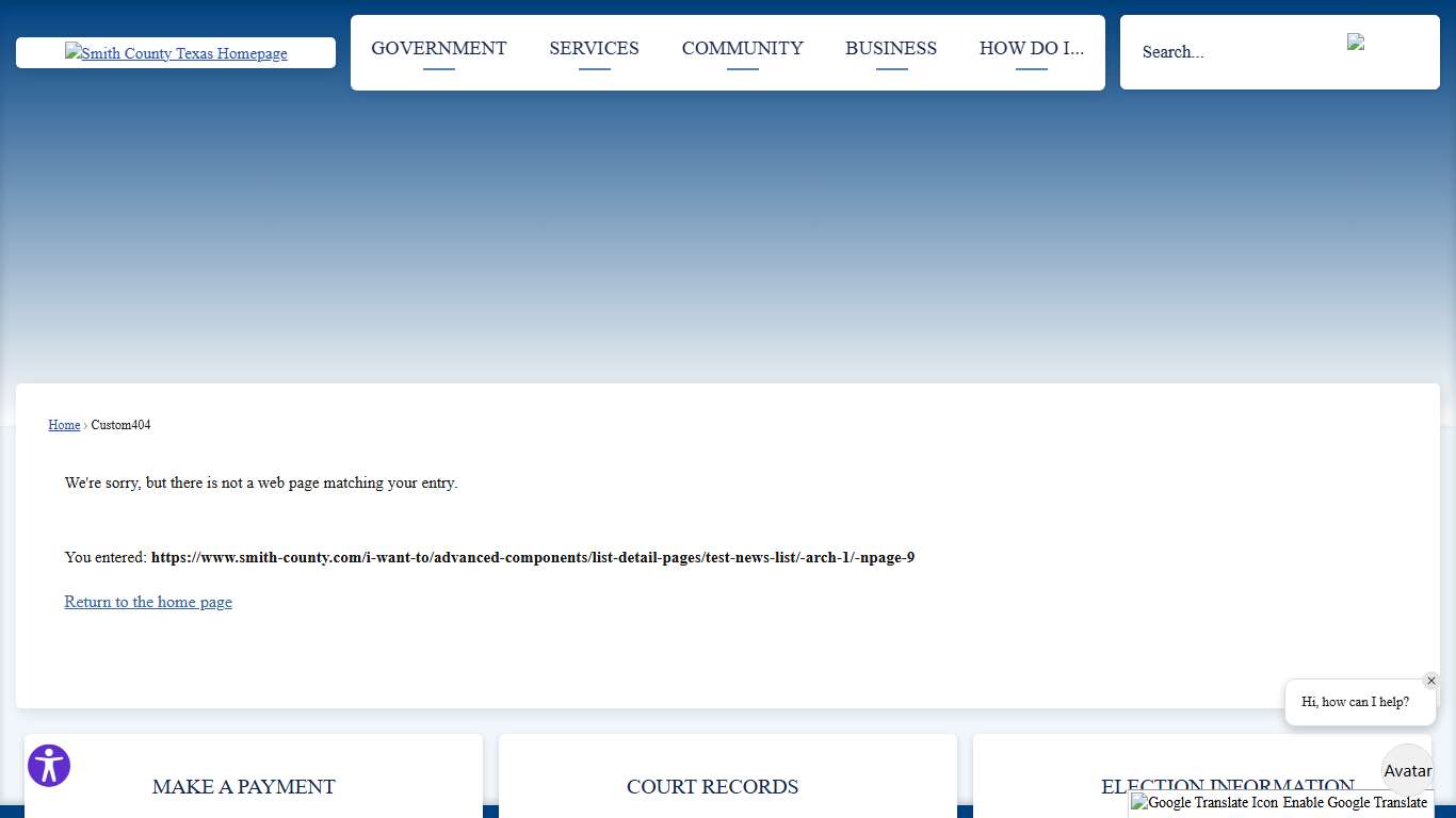 Custom404 • Smith County, TX • CivicEngage