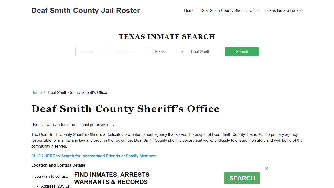 Deaf Smith County Sheriff Office, TX, Arrest Warrants Search
